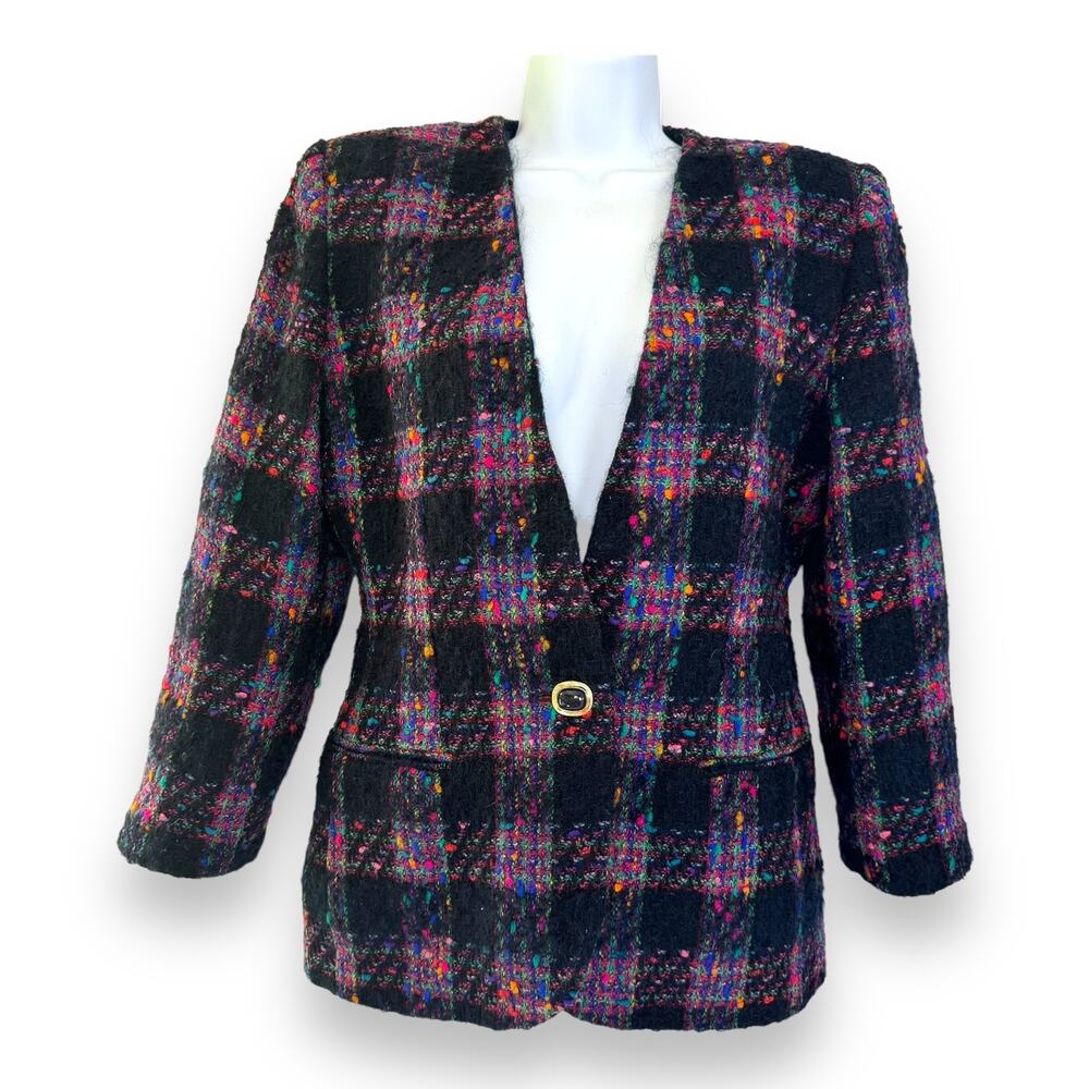 Lord & Taylor Women’s Wool Mohair Tweed Plaid Blazer 4 Academia Old Money